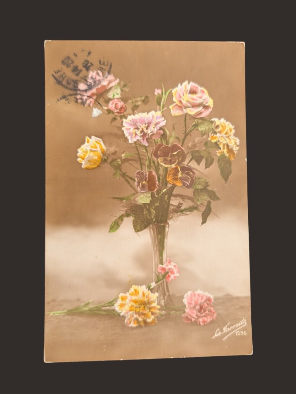 10/$25 Antique 1900s Tinted Sepia Photograph Floral Bouquet Postcard